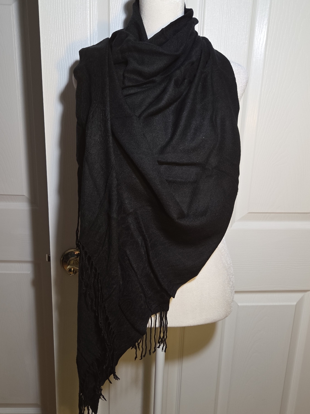 Pashmina 70%Cashmere 30%Silk Black Fringe Shawl Wrap 27x69" Scarf Boho Chic
